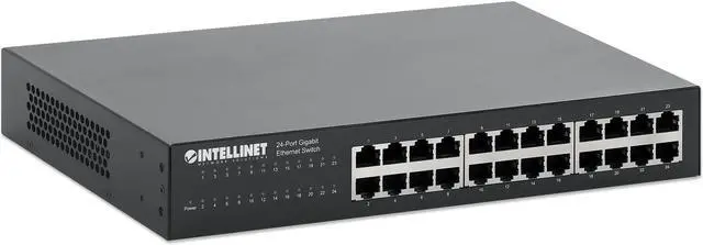 Alt view image 4 of 15 - Intellinet 24-Port Gigabit Ethernet Switch, 24 x 10/100/1000 Mbps RJ45 Ports, IEEE 802.3az Energy Efficient Ethernet, Desktop, 19" Rackmount