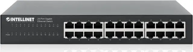 Alt view image 7 of 15 - Intellinet 24-Port Gigabit Ethernet Switch, 24 x 10/100/1000 Mbps RJ45 Ports, IEEE 802.3az Energy Efficient Ethernet, Desktop, 19" Rackmount