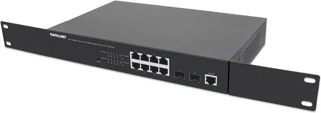 Alt view image 12 of 12 - Intellinet 8-Port Gigabit Ethernet PoE+ Web-Managed Switch with 2 SFP Ports, IEEE 802.3at/af Power over Ethernet (PoE+/PoE) Compliant, 140 W, Self-Healing Network, Endspan, Desktop, 19" Rackmount