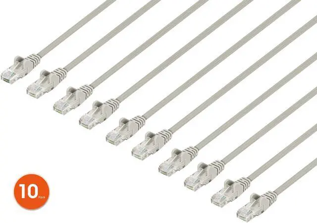 Main image of Intellinet Cat6 U/UTP Slim Network Patch Cable, 0.5 ft., Gray, 10-Pack, 10G, 250 MHz, 100% Copper, 30 AWG, RJ45, Stranded, Snag-free, Gold-plated Contacts
