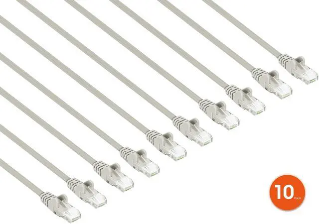 Alt view image 2 of 7 - Intellinet Cat6 U/UTP Slim Network Patch Cable, 0.5 ft., Gray, 10-Pack, 10G, 250 MHz, 100% Copper, 30 AWG, RJ45, Stranded, Snag-free, Gold-plated Contacts