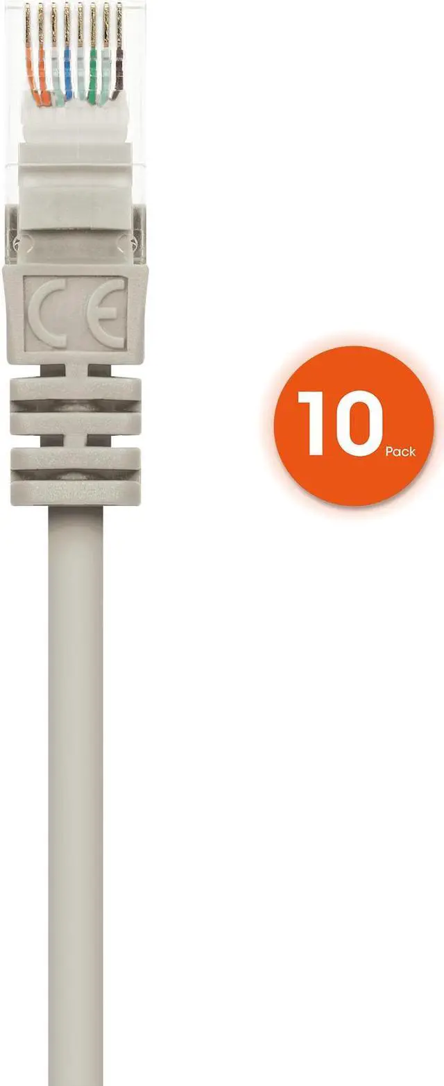 Alt view image 4 of 7 - Intellinet Cat6 U/UTP Slim Network Patch Cable, 0.5 ft., Gray, 10-Pack, 10G, 250 MHz, 100% Copper, 30 AWG, RJ45, Stranded, Snag-free, Gold-plated Contacts