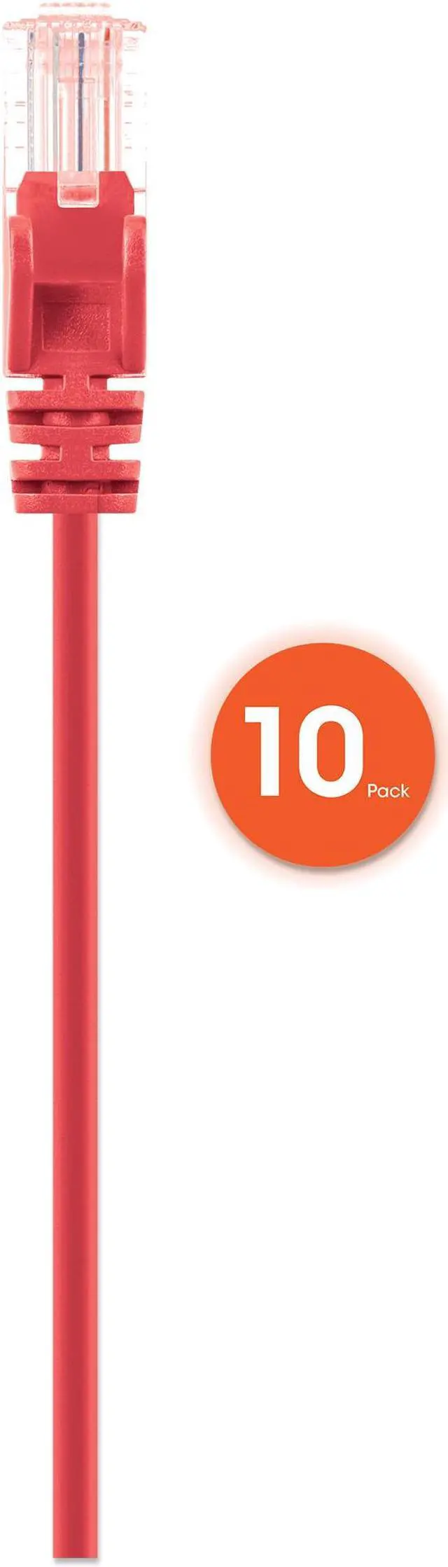 Alt view image 4 of 7 - Intellinet Cat6 U/UTP Slim Network Patch Cable, 3 ft., Red, 10-Pack, 10G, 250 MHz, 100% Copper, 30 AWG, RJ45, Stranded, Snag-free, Gold-plated Contacts