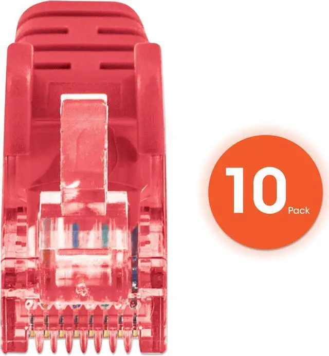 Alt view image 5 of 7 - Intellinet Cat6 U/UTP Slim Network Patch Cable, 3 ft., Red, 10-Pack, 10G, 250 MHz, 100% Copper, 30 AWG, RJ45, Stranded, Snag-free, Gold-plated Contacts