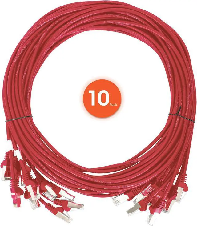 Alt view image 7 of 7 - Intellinet Cat6 U/UTP Slim Network Patch Cable, 3 ft., Red, 10-Pack, 10G, 250 MHz, 100% Copper, 30 AWG, RJ45, Stranded, Snag-free, Gold-plated Contacts