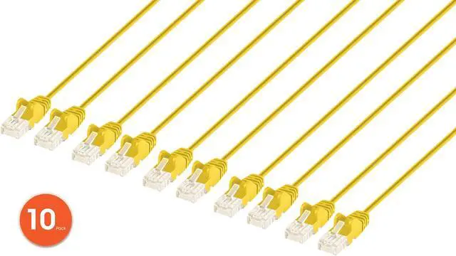 Main image of Intellinet Cat6 U/UTP Slim Network Patch Cable, 5 ft., Yellow, 10-Pack, 10G, 250 MHz, 100% Copper, 30 AWG, RJ45, Stranded, Snag-free, Gold-plated Contacts