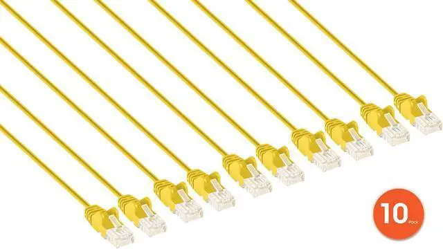 Alt view image 2 of 7 - Intellinet Cat6 U/UTP Slim Network Patch Cable, 5 ft., Yellow, 10-Pack, 10G, 250 MHz, 100% Copper, 30 AWG, RJ45, Stranded, Snag-free, Gold-plated Contacts