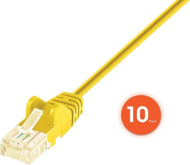 Alt view image 3 of 7 - Intellinet Cat6 U/UTP Slim Network Patch Cable, 5 ft., Yellow, 10-Pack, 10G, 250 MHz, 100% Copper, 30 AWG, RJ45, Stranded, Snag-free, Gold-plated Contacts
