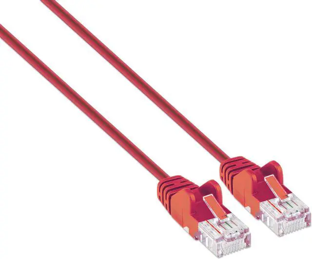 Alt view image 2 of 3 - Intellinet Cat6 U/UTP Slim Network Patch Cable, 1 ft., Red, 10G, 250 MHz, 100% Copper, 30 AWG, RJ45, Stranded, Snag-free, Gold-plated Contacts