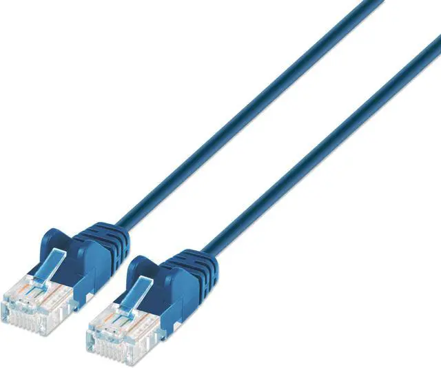 Alt view image 4 of 7 - Intellinet Cat6 U/UTP Slim Network Patch Cable, 5 ft., Blue, 10G, 250 MHz, 100% Copper, 30 AWG, RJ45, Stranded, Snag-free, Gold-plated Contacts