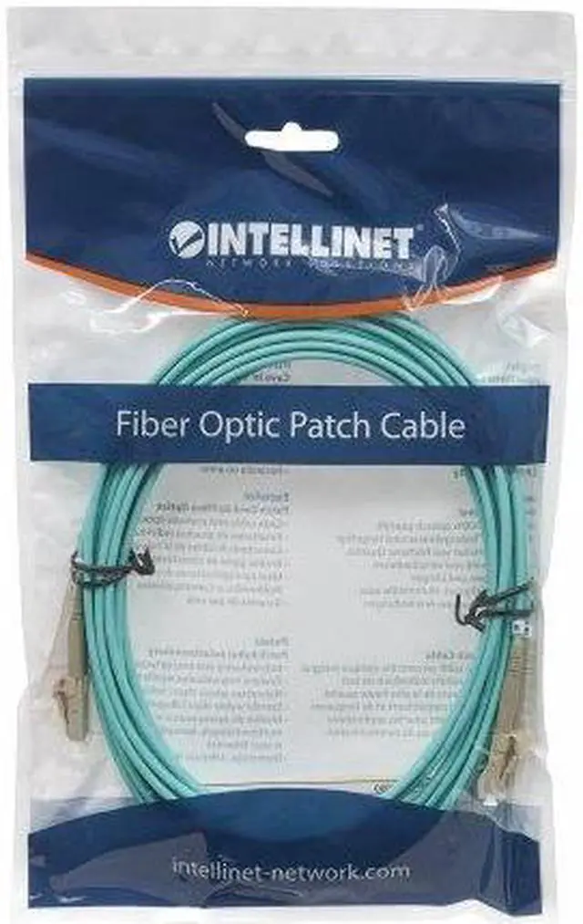 Alt view image 9 of 9 - Intellinet Fiber Optic Patch Cable, Duplex, Multimode, LC/LC, 50/125 Âµm, OM3, 5.0 m (14.0 ft.), Aqua