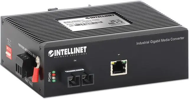 Alt view image 2 of 5 - Intellinet Industrial Gigabit Media Converter, 10/100/1000Base-TX to 1000Base-LX (SC) Single-mode, 20 km (12.4 mi.), IP40-rated Metal Housing, DIN-Rail Mount