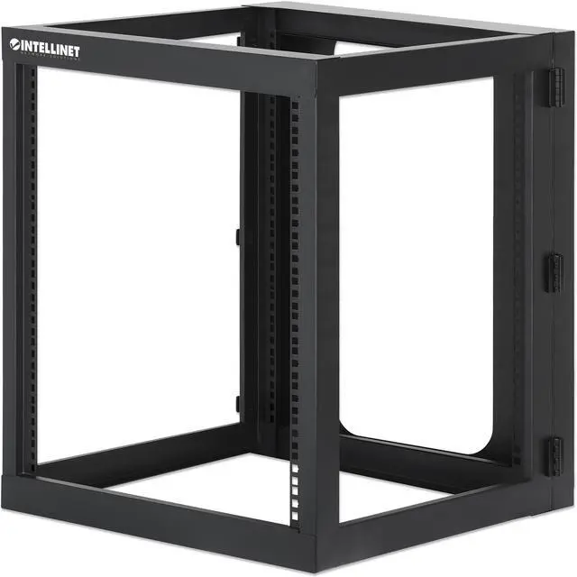 Main image of Intellinet 19" Wall Mount 4-Post Open Frame Network Rack, 12U, Hinged Swing Frame, 600 mm (23.8 in.) Depth, Assembled, Black RAL 9004 - OEM