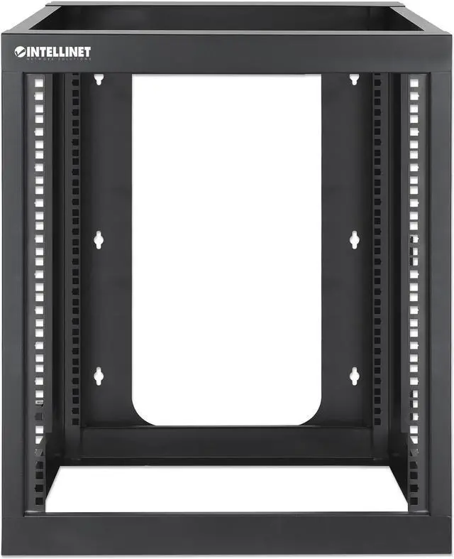 Alt view image 3 of 7 - Intellinet 19" Wall Mount 4-Post Open Frame Network Rack, 12U, Hinged Swing Frame, 600 mm (23.8 in.) Depth, Assembled, Black RAL 9004 - OEM
