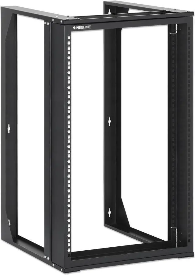 Alt view image 2 of 7 - Intellinet 19" Wall Mount 2-Post Open Frame Network Rack, 15U, Hinged Swing Frame, 450 mm (17.7 in.) Depth, Flat Pack, Black RAL 9004 - OEM