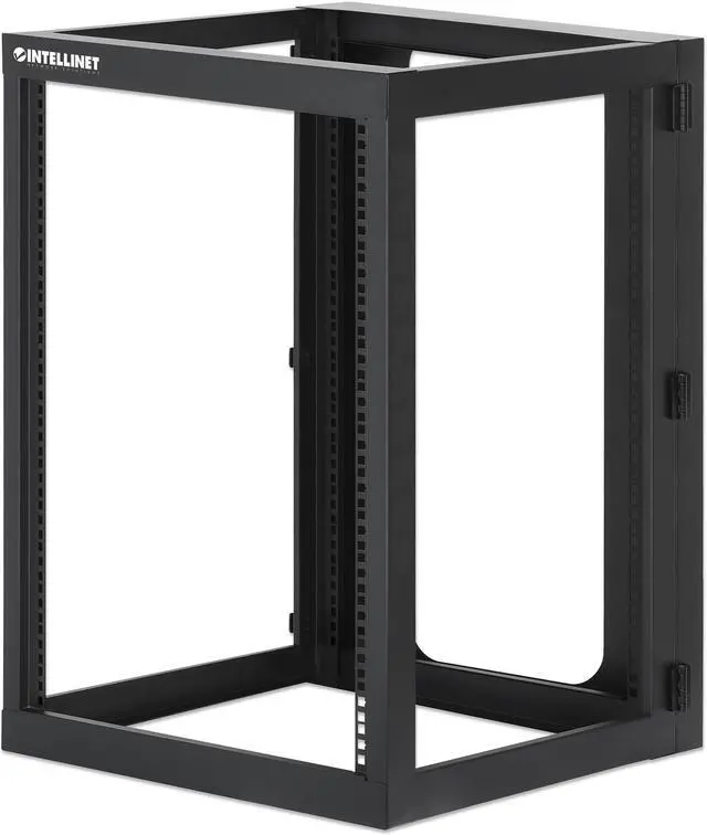 Main image of Intellinet 19" Wall Mount 4-Post Open Frame Network Rack, 15U, Hinged Swing Frame, 600 mm (23.8 in.) Depth, Assembled, Black RAL 9004 - OEM