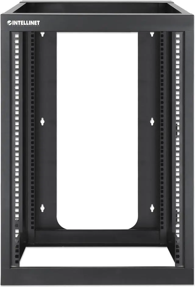 Alt view image 3 of 7 - Intellinet 19" Wall Mount 4-Post Open Frame Network Rack, 15U, Hinged Swing Frame, 600 mm (23.8 in.) Depth, Assembled, Black RAL 9004 - OEM