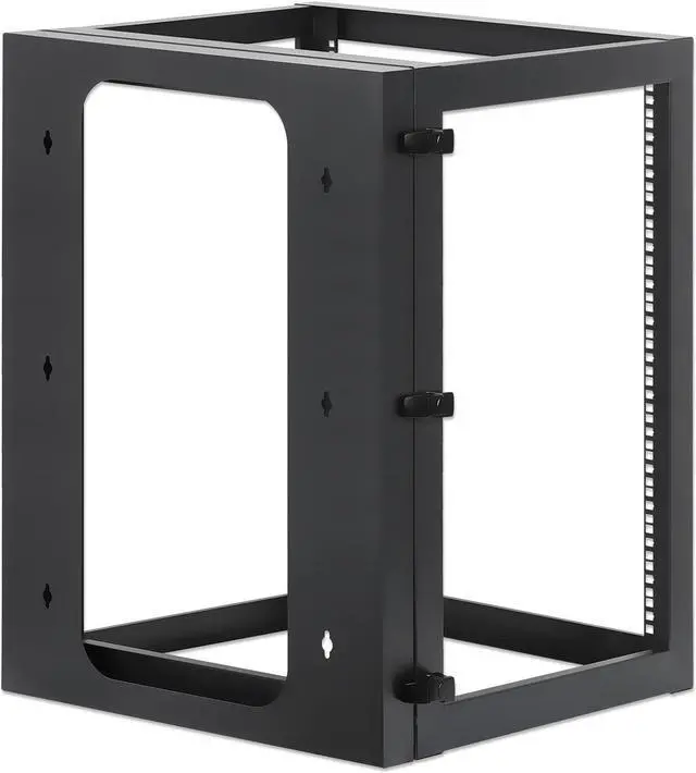 Alt view image 4 of 7 - Intellinet 19" Wall Mount 4-Post Open Frame Network Rack, 15U, Hinged Swing Frame, 600 mm (23.8 in.) Depth, Assembled, Black RAL 9004 - OEM