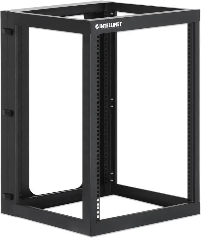 Alt view image 2 of 7 - Intellinet 19" Wall Mount 4-Post Open Frame Network Rack, 15U, Hinged Swing Frame, 600 mm (23.8 in.) Depth, Assembled, Black RAL 9004 - OEM