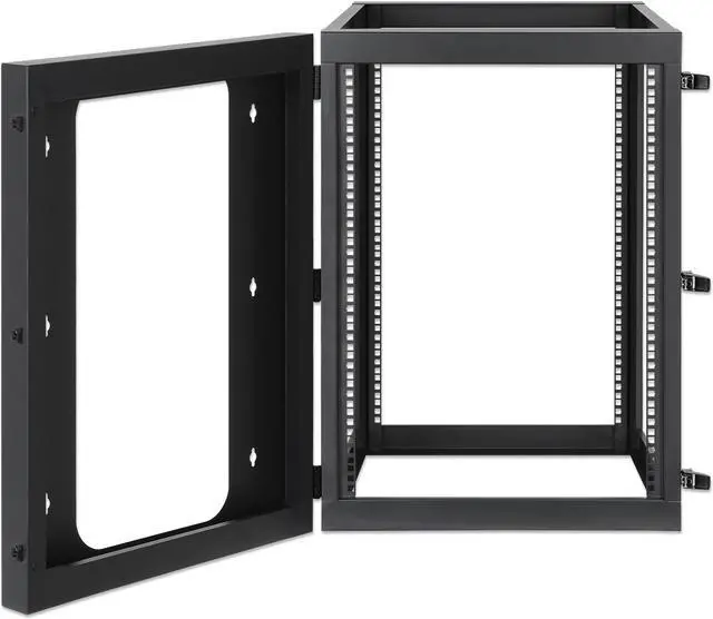 Alt view image 7 of 7 - Intellinet 19" Wall Mount 4-Post Open Frame Network Rack, 15U, Hinged Swing Frame, 600 mm (23.8 in.) Depth, Assembled, Black RAL 9004 - OEM