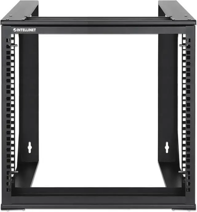 Alt view image 3 of 7 - Intellinet 19" Wall Mount 2-Post Open Frame Network Rack, 9U, Hinged Swing Frame, 450 mm (17.7 in.) Depth, Flat Pack, Black RAL 9004 - OEM