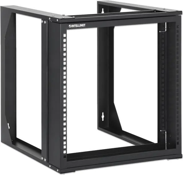 Alt view image 2 of 7 - Intellinet 19" Wall Mount 2-Post Open Frame Network Rack, 9U, Hinged Swing Frame, 450 mm (17.7 in.) Depth, Flat Pack, Black RAL 9004 - OEM