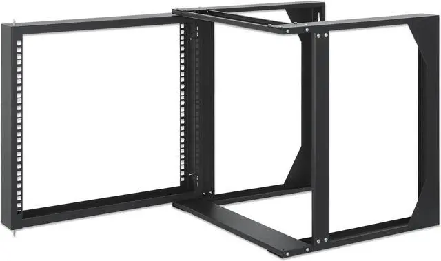 Alt view image 6 of 7 - Intellinet 19" Wall Mount 2-Post Open Frame Network Rack, 9U, Hinged Swing Frame, 450 mm (17.7 in.) Depth, Flat Pack, Black RAL 9004 - OEM