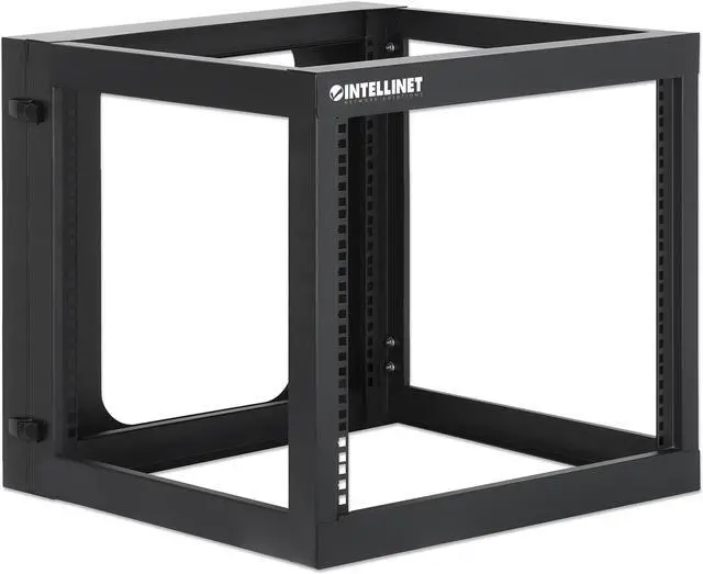 Alt view image 2 of 7 - Intellinet 19" Wall Mount 4-Post Open Frame Network Rack, 9U, Hinged Swing Frame, 600 mm (23.8 in.) Depth, Assembled, Black RAL 9004 - OEM