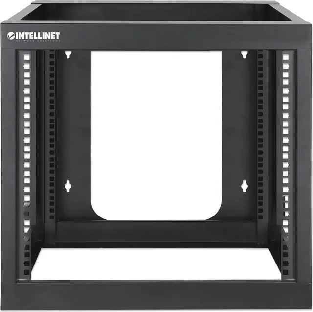 Alt view image 3 of 7 - Intellinet 19" Wall Mount 4-Post Open Frame Network Rack, 9U, Hinged Swing Frame, 600 mm (23.8 in.) Depth, Assembled, Black RAL 9004 - OEM