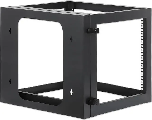 Alt view image 4 of 7 - Intellinet 19" Wall Mount 4-Post Open Frame Network Rack, 9U, Hinged Swing Frame, 600 mm (23.8 in.) Depth, Assembled, Black RAL 9004 - OEM
