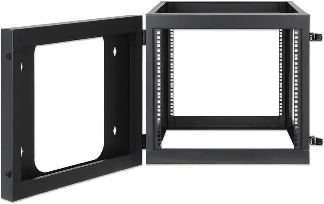 Alt view image 7 of 7 - Intellinet 19" Wall Mount 4-Post Open Frame Network Rack, 9U, Hinged Swing Frame, 600 mm (23.8 in.) Depth, Assembled, Black RAL 9004 - OEM