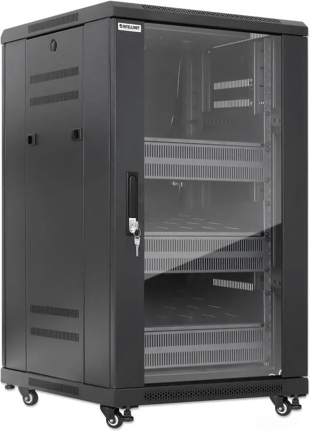 Alt view image 2 of 7 - Intellinet Pro Line Network Cabinet with Integrated Fans, 18U, 23.6 in. (600 mm) Depth and Width, Roof-mounted Two-fan Ventilation Unit, Assembled, Black RAL 9004 - OEM