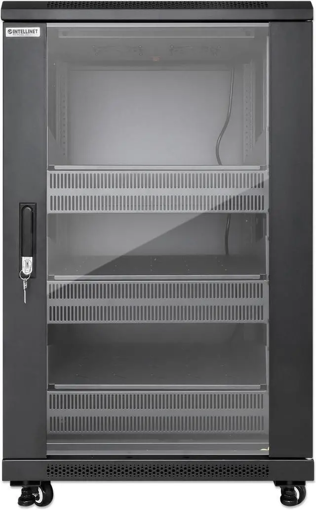 Alt view image 3 of 7 - Intellinet Pro Line Network Cabinet with Integrated Fans, 18U, 23.6 in. (600 mm) Depth and Width, Roof-mounted Two-fan Ventilation Unit, Assembled, Black RAL 9004 - OEM