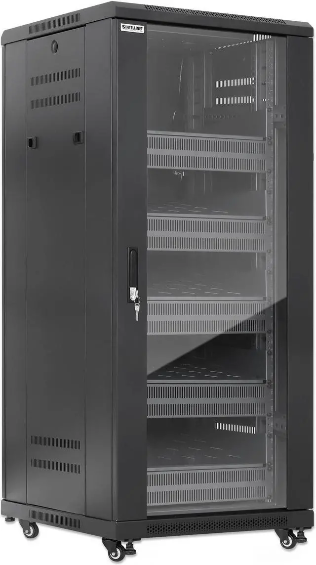 Alt view image 2 of 6 - Intellinet Pro Line Network Cabinet with Integrated Fans, 27U, 23.6 in. (600 mm) Depth and Width, Roof-mounted Two-fan Ventilation Unit, Assembled, Black RAL 9004 - OEM