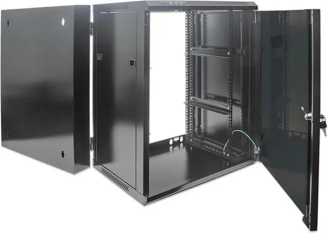 Alt view image 7 of 7 - Intellinet 19" Double Section Wallmount Cabinet, 9U, 500 mm (19.7 in.) Depth, Assembled, Black - OEM