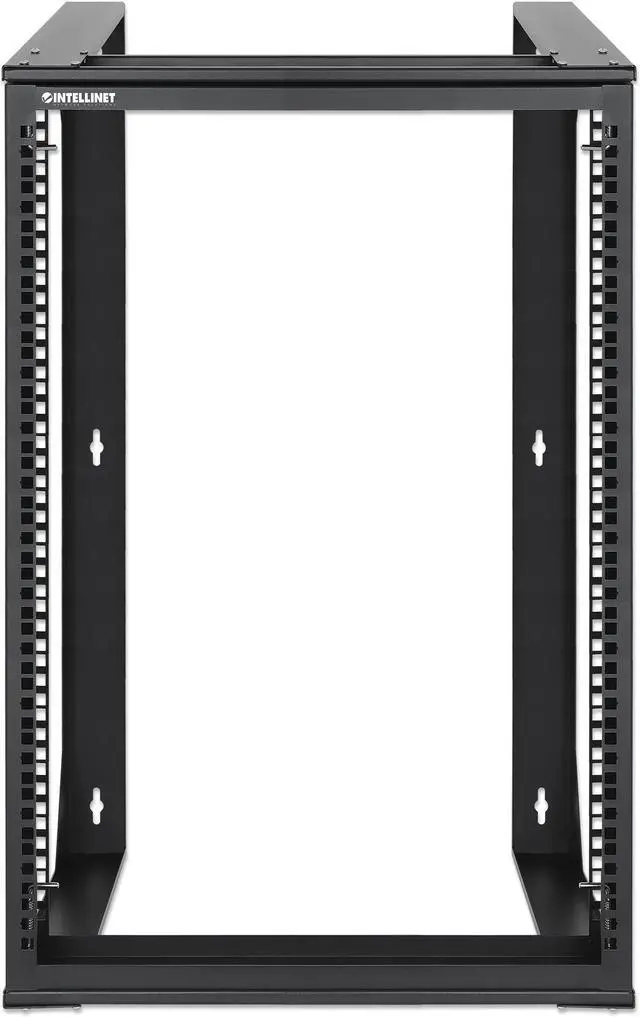 Alt view image 3 of 7 - Intellinet 19" Wall Mount 2-Post Open Frame Network Rack, 15U, Hinged Swing Frame, 450 mm (17.7 in.) Depth, Flat Pack, Black RAL 9004 - OEM