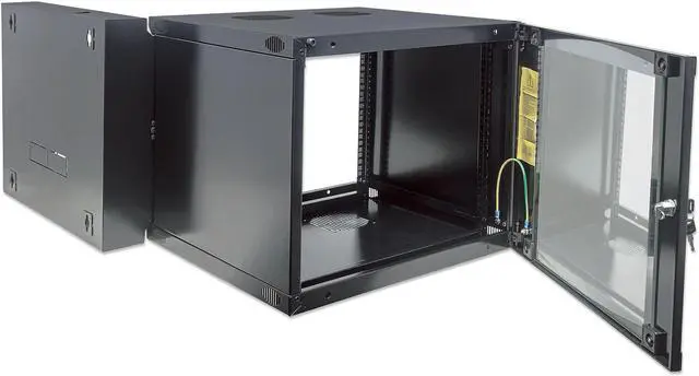 Alt view image 10 of 11 - Intellinet 19" Double Section Wallmount Cabinet , 9U, 600 mm (23.6 in.) Depth, Flat Pack, Black