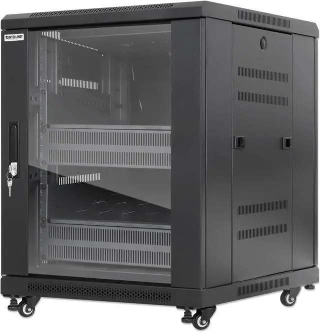 Main image of Intellinet Pro Line Network Cabinet with Integrated Fans, 12U, 23.6 in. (600 mm) Depth and Width, Roof-mounted Two-fan Ventilation Unit, Assembled, Black RAL 9004