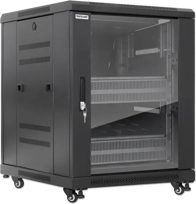 Alt view image 2 of 7 - Intellinet Pro Line Network Cabinet with Integrated Fans, 12U, 23.6 in. (600 mm) Depth and Width, Roof-mounted Two-fan Ventilation Unit, Assembled, Black RAL 9004
