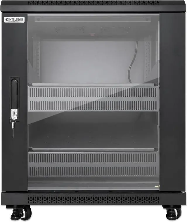 Alt view image 3 of 7 - Intellinet Pro Line Network Cabinet with Integrated Fans, 12U, 23.6 in. (600 mm) Depth and Width, Roof-mounted Two-fan Ventilation Unit, Assembled, Black RAL 9004