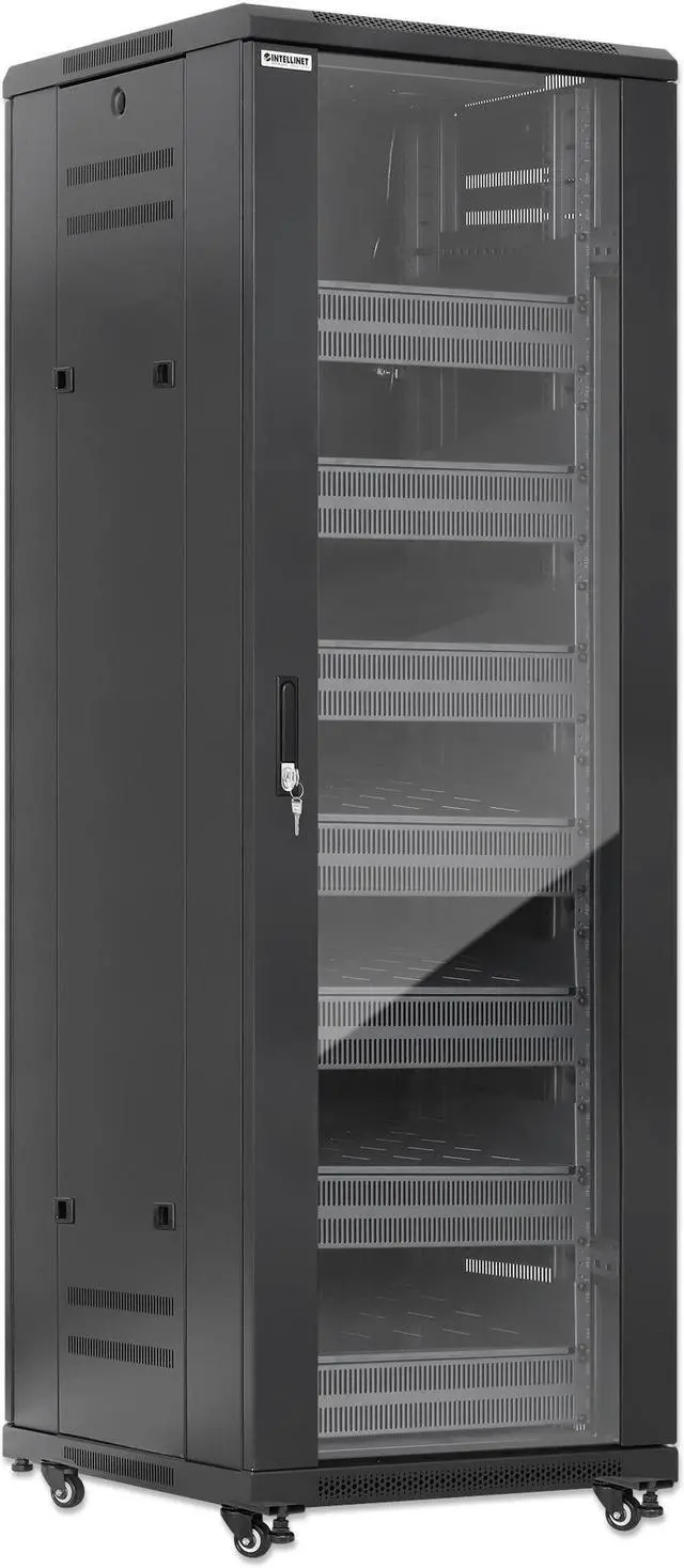 Alt view image 2 of 6 - Intellinet Pro Line Network Cabinet with Integrated Fans, 38U, 23.6 in. (600 mm) Depth and Width, Roof-mounted Two-fan Ventilation Unit, Assembled, Black RAL 9004
