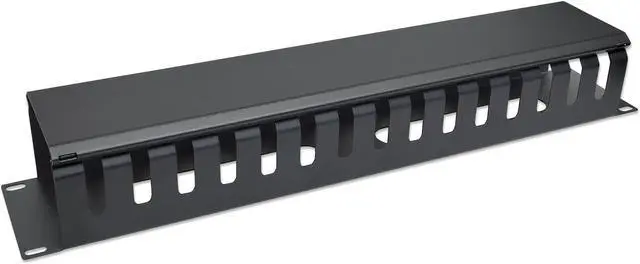 Alt view image 2 of 5 - Intellinet 19" Cable Management Panel, 19" Rackmount Cable Manager, 2U, with Cover, Black