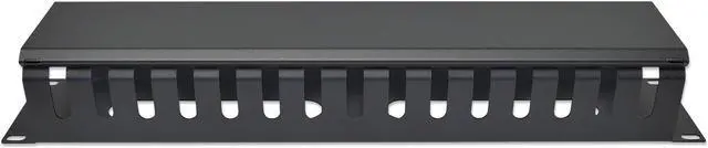 Alt view image 3 of 5 - Intellinet 19" Cable Management Panel, 19" Rackmount Cable Manager, 2U, with Cover, Black