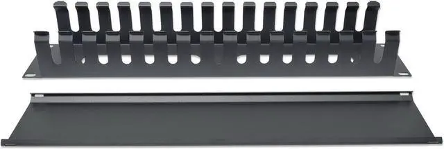 Alt view image 4 of 5 - Intellinet 19" Cable Management Panel, 19" Rackmount Cable Manager, 2U, with Cover, Black