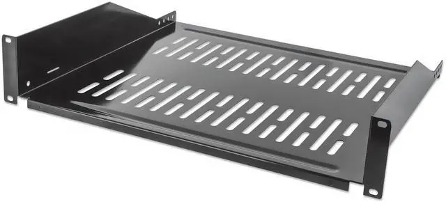 Main image of Intellinet 19" Cantilever Shelf, 2U, 2-Point Front Mount, 400 mm (15.75 in.) Depth, Vented, Black