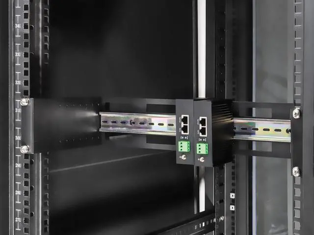 Alt view image 6 of 7 - Intellinet Adjustable 19" Rackmount DIN Rail Kit, 2U, Chassis to Mount Top Hat DIN Rail Equipment in a 19 in. Rack, Adjustable Rail Depth of 48 to 174 mm (1.9 to 6.9 in.), Aluminum, Black RAL 9005