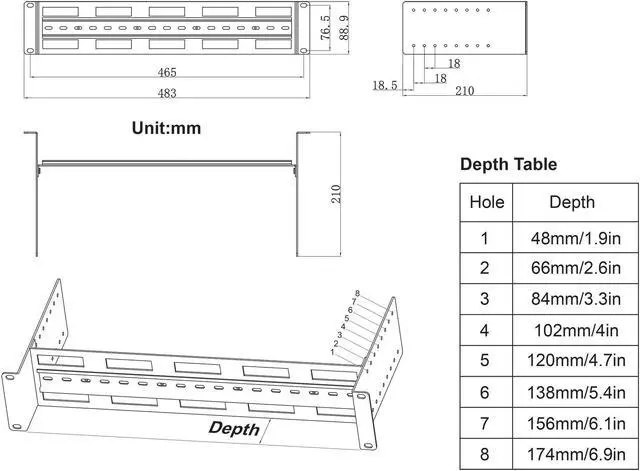 Alt view image 7 of 7 - Intellinet Adjustable 19" Rackmount DIN Rail Kit, 2U, Chassis to Mount Top Hat DIN Rail Equipment in a 19 in. Rack, Adjustable Rail Depth of 48 to 174 mm (1.9 to 6.9 in.), Aluminum, Black RAL 9005