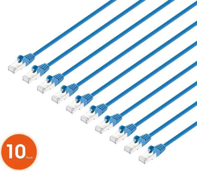 Main image of Intellinet Cat8.1 U/FTP Slim Network Patch Cable, 0.5 ft., Blue, 10-Pack, 40G, 2 GHz, 100% Copper, 30 AWG, RJ45, Stranded, Snag-free, Gold-plated Contacts