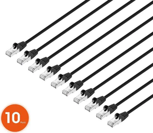 Main image of Intellinet Cat8.1 U/FTP Slim Network Patch Cable, 0.5 ft., Black, 10-Pack, 40G, 2 GHz, 100% Copper, 30 AWG, RJ45, Stranded, Snag-free, Gold-plated Contacts