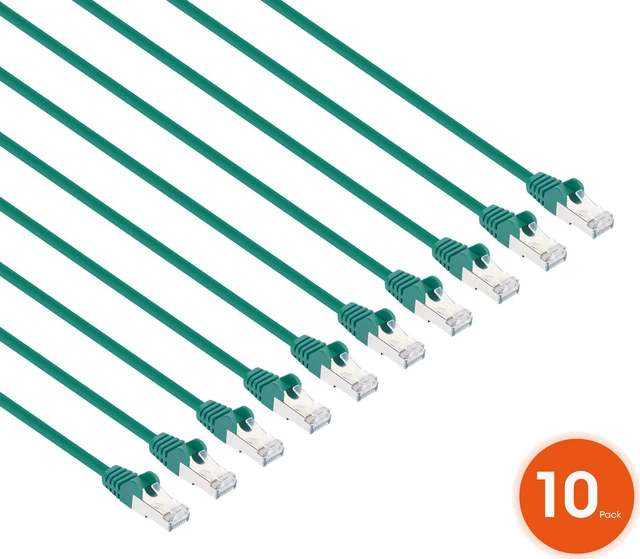 Alt view image 2 of 7 - Intellinet Cat8.1 U/FTP Slim Network Patch Cable, 7 ft., Green, 10-Pack, 40G, 2 GHz, 100% Copper, 30 AWG, RJ45, Stranded, Snag-free, Gold-plated Contacts
